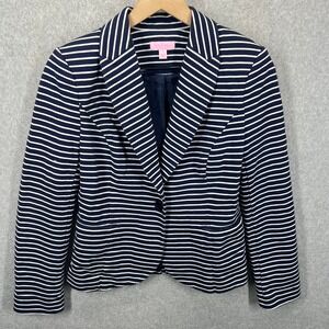 Lilly Pulitzer Navy White Striped Knit Blazer Jacket Women's Size Small S Preppy